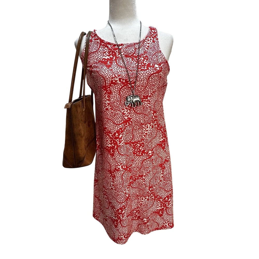 Jean G. Designs Dress Made In The USA Sz M Shift Sleeveless Coral Print